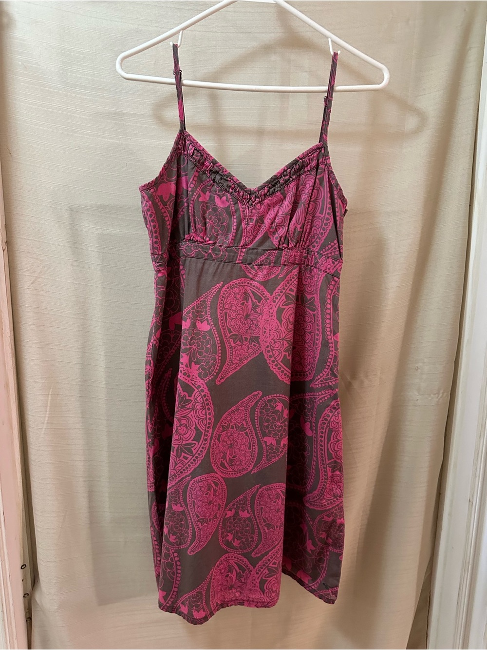 Esprit Paisley Cotton Mini Dress Pink Brown Boho Y2K Spaghetti Strap Size 4